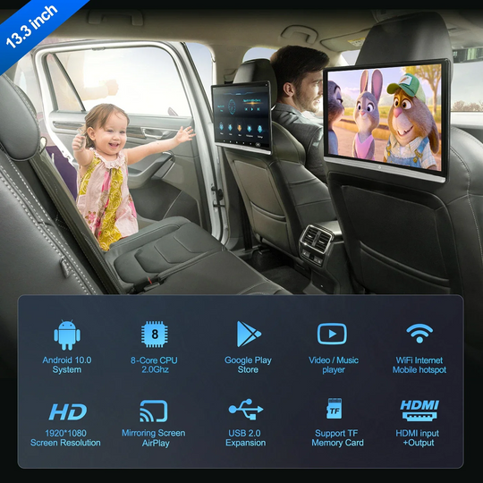 KSPIV 13.3 inch Car Headrest Monitor Hd Touch Screen Simple Installation For Car Rear Seat Player