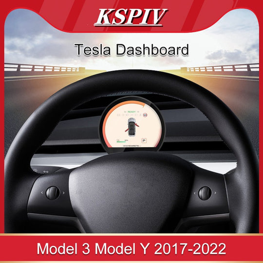 KSPIV Linux System Mini LCD Dashboard For Tesla Model 3/Y 2017-2022 Smart Digital Speed Mileage Meter Driver Head Up Display Panel