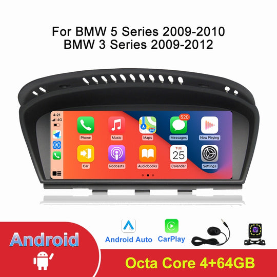 8.8 Cola Android Aŭta Radio Tuŝekrano Por BMW 5 Serio E60 E61 BWM 3 Serio E90 2009-2012 CCC CIC Sistemo GPS Stereo Carplay