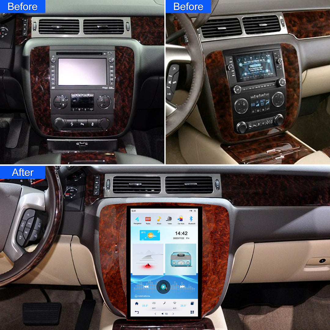 Android 11.0 Aŭta Stereo por GMC Yukon/Chevrolet Tahoe Silverado 2007-2012 Kongrua kun Aŭtomata A/C 12.1 Cola Tesla Tuŝekrano Aŭta Videoludilo en Dash GPS Navigado kun Carplay Android Aŭtomata Voĉa Kontrolo