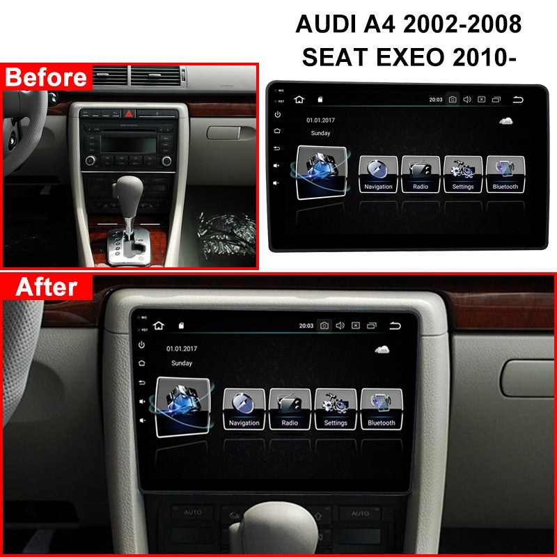 Android 9 Cola Aŭto Multimedia Radio Stereo IPS Ekrana Videoludilo por Audi A4 B6 B7 S4 RS4 SEAT Exeo 2002-2008 GPS-Navigado