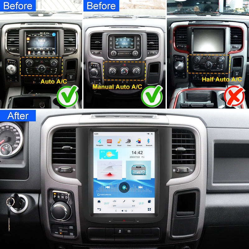 KSPIV Android Qualcomm 1 Din Car Radio For Dodge RAM 1500 2500 3500 Trucks Pickup 2012 - 2018 Mamual and Auto A/C Multimedia Auto Stereo Video Player Touch Screen GPS Head Unit