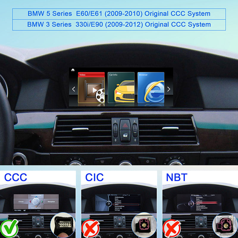 8.8 Cola Android Aŭta Radio Tuŝekrano Por BMW 5 Serio E60 E61 BWM 3 Serio E90 2009-2012 CCC CIC Sistemo GPS Stereo Carplay