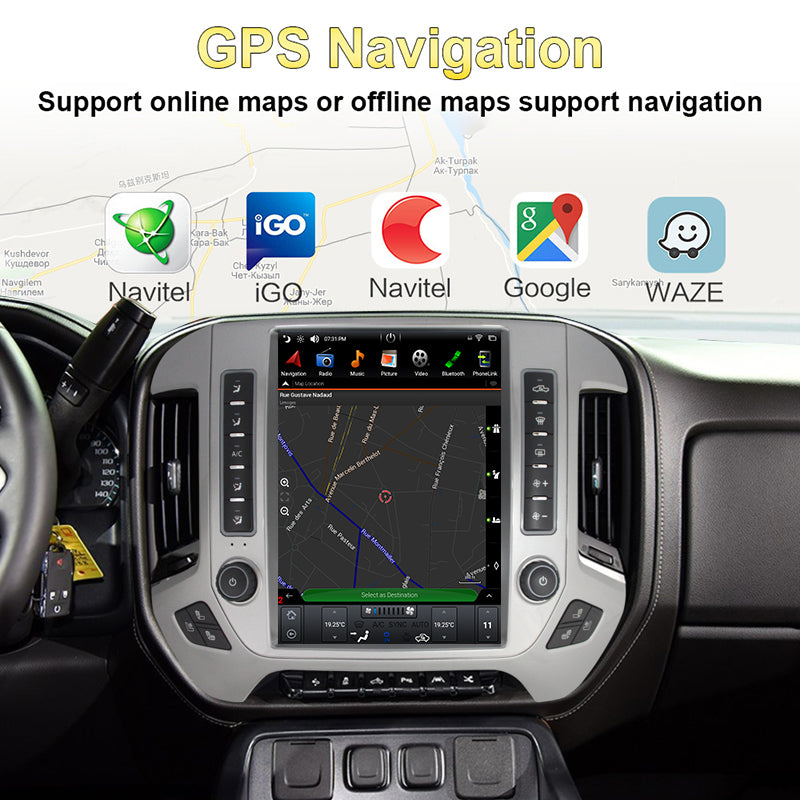 Kspiv Tesla Style 12.1'' IPS Screen Car Multimedia Player For GMC Sierra VIA Vtrux Truck 2014-/Chevrolet Silverado LD 2014- Middle Level