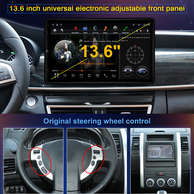 KSPIV 13.6 inch Universal Electric Rotation Touch Screen Android Car Stereo Built-in Carplay Android Auto GPS Navigation Head Unit