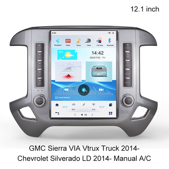 Android Tesla Stilo Tuŝekrano Aŭto Multimedia Stereo Por GMC Sierra VIA Vtrux Kamiono 2014- / Chevrolet Silverado LD 2014- Manlibro A/C Stereo Navigacia Ĉefunuo