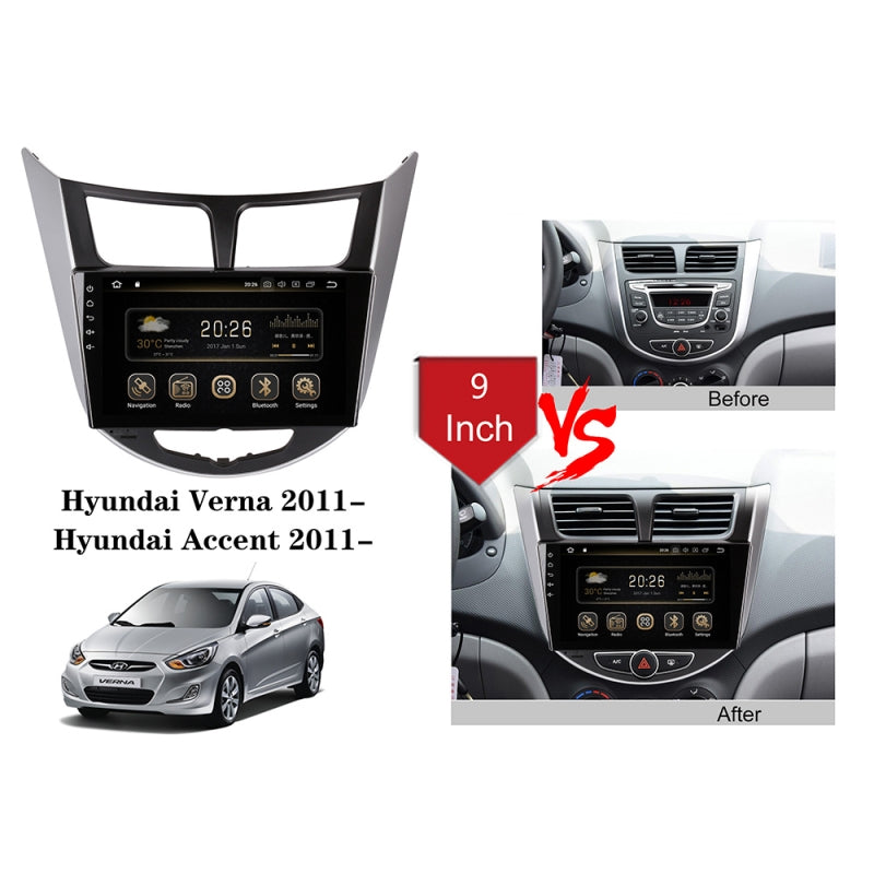 9" Android Aŭta Radio por Hyundai Verna/Accent 2011- Plurmedia Ludilo Bluetooth GPS-Navigado kun Carplay Ĉefunuo