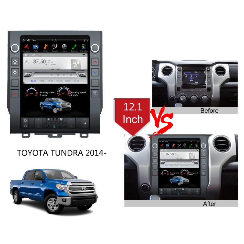 Android 10.4 Coloj Tesla Stila Ekrano Aŭto Multimedia Radio Por Toyota Tundra 2014- GPS-Naviga Subteno Dividita Ekrano