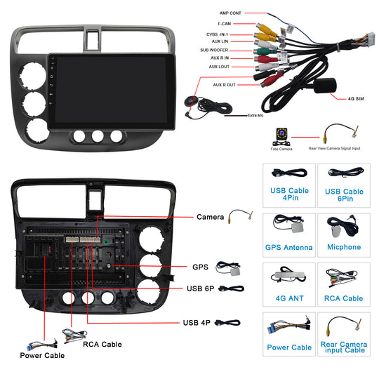 9 Inch Touch Screen Car Stereo For Honda CIVIC 2001-2005 Carplay Auto GPS Navigation Multimedia Player Headunit