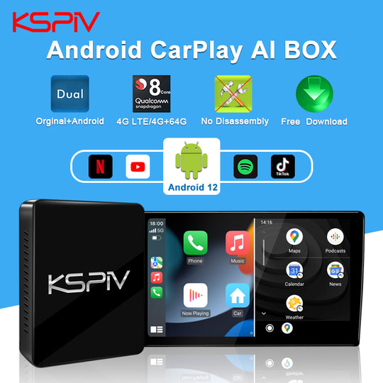 CarPlay Ai Box-Adaptilo Kspiv Sendrata Android Aŭtomata &amp; Apple CarPlay Sendrata Magia Skatolo Netflix/YouTube Aŭta Video, Venas kun Android 13.0 Sistemo, 4G Reto/Google Play Elŝuta Aplikoj/Enkonstruita GPS
