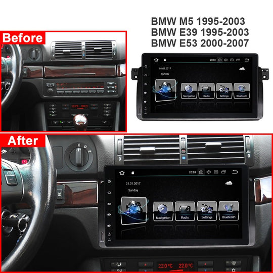 Aŭta Radio Android 10 1 Din Aŭta Multimedia Centro 9" IPS Ekrano por BMW M5/E39/E53 1995-2003 Sendrata Carplay GPS-Naviga Unuo