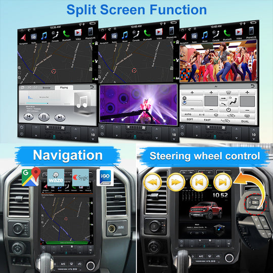 Aŭta Stereo-Radio GPS-Navigado por Ford F150 /Raptor 2015- Android Aŭtomata/Manlibro A/C Aŭto-Radio Video Plurmedia Ludilo 12.1 Coloj kun Voĉa Kontrolo Subtena Dividita Ekrano (PX6 Hexa Core 4+64GB)